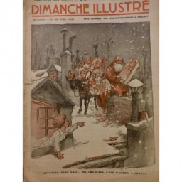 1933 DI NOEL CHEMINEE PERE NOEL DISTRIBUTION CADEAU MULET TOIT MAISON ENFANT