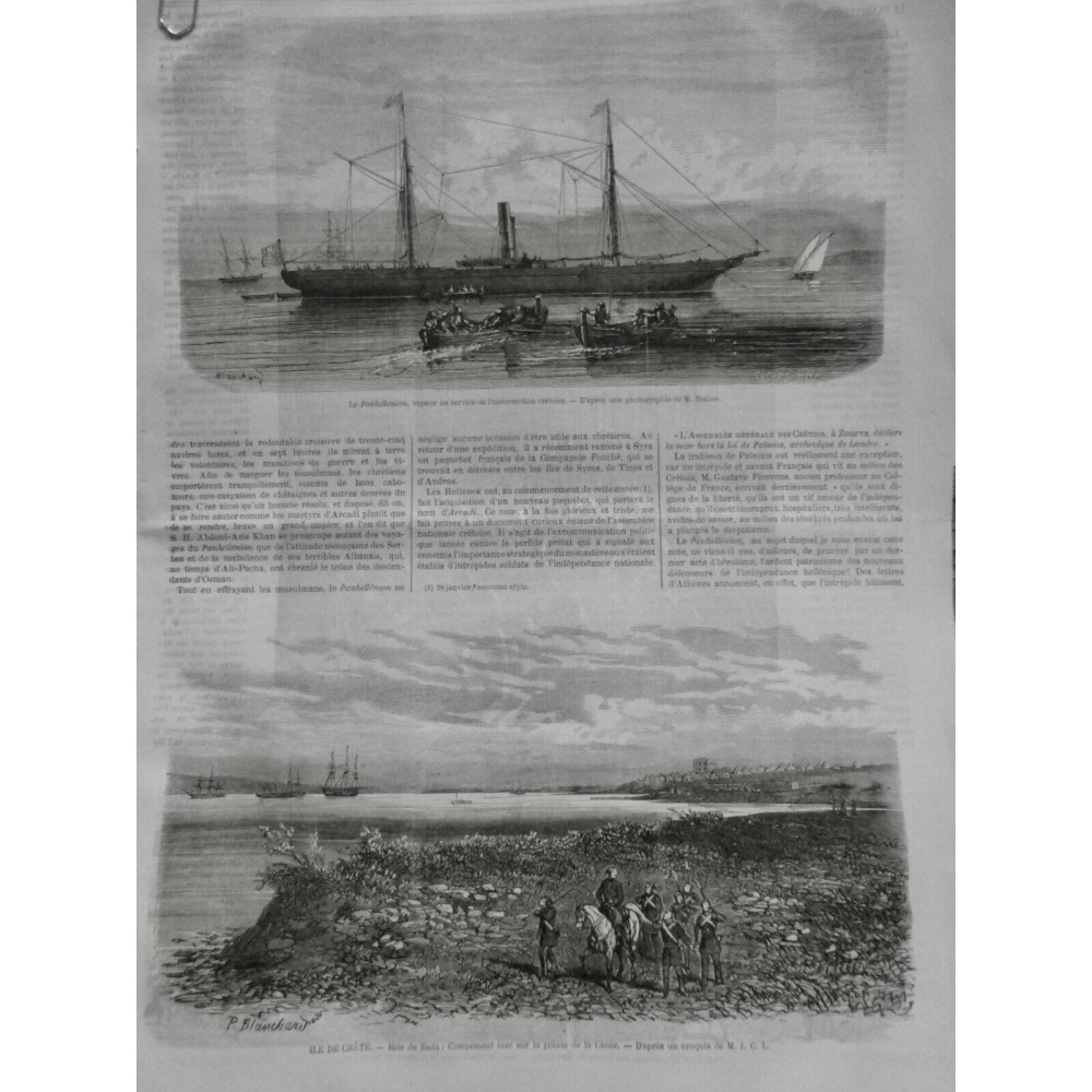 1867 I ILE CRETE BAIE SUDA CAMPEMENT TURC POINTE CANEE BATEAU VAPEUR INSURECTION