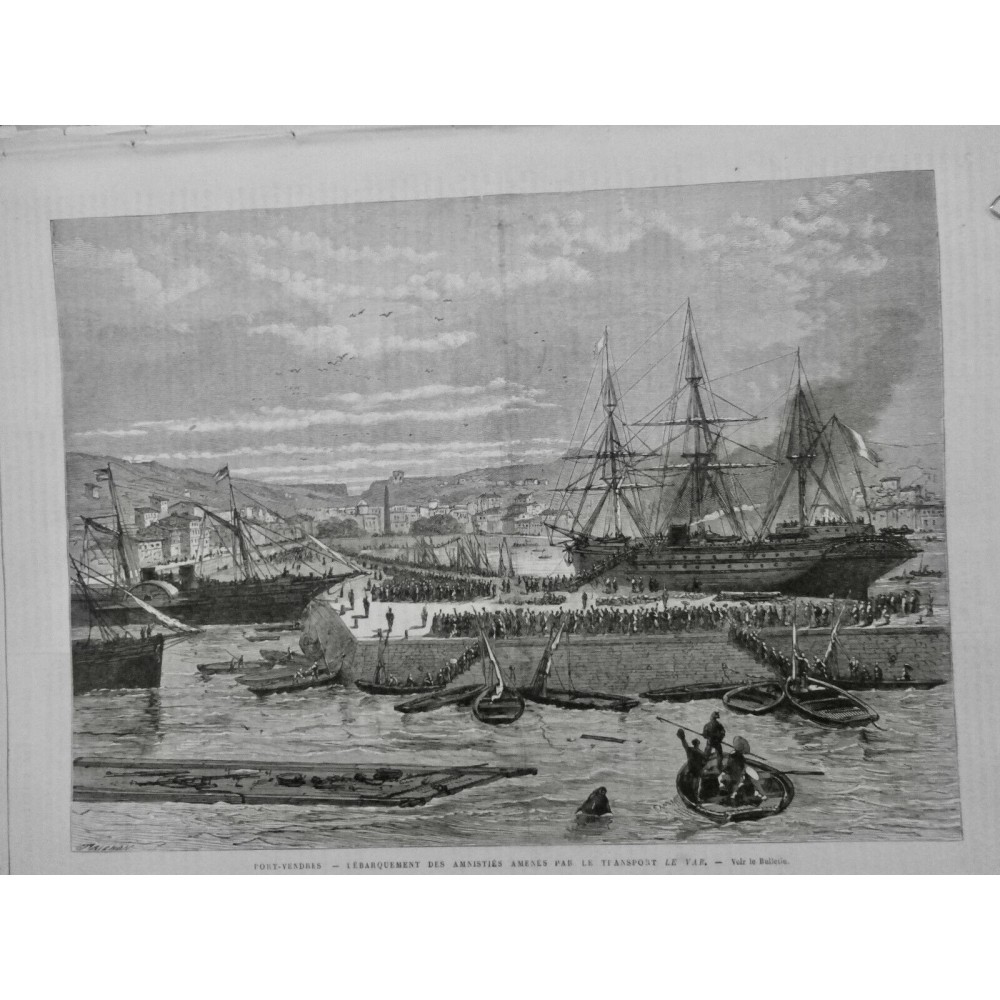 1879 UI CALEDONIE DEBARQUEMENT AMNISTIÉ PORT VENDRES TRANSPORT BATEAU LE VAR