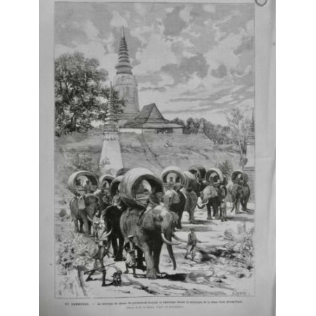 1882 MI CAMBODGE MONTAGNE DAME PENH CARAVANE CHASSE ELEPHANT