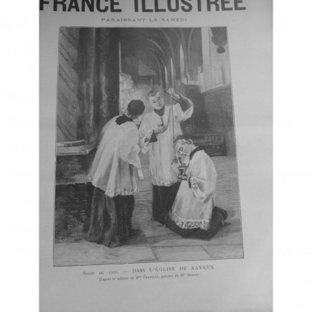 1902 FI EGLISE BAYEUX ENFANT CHRETIEN NEF SACRISTIN TABLEAU FRANKLIN