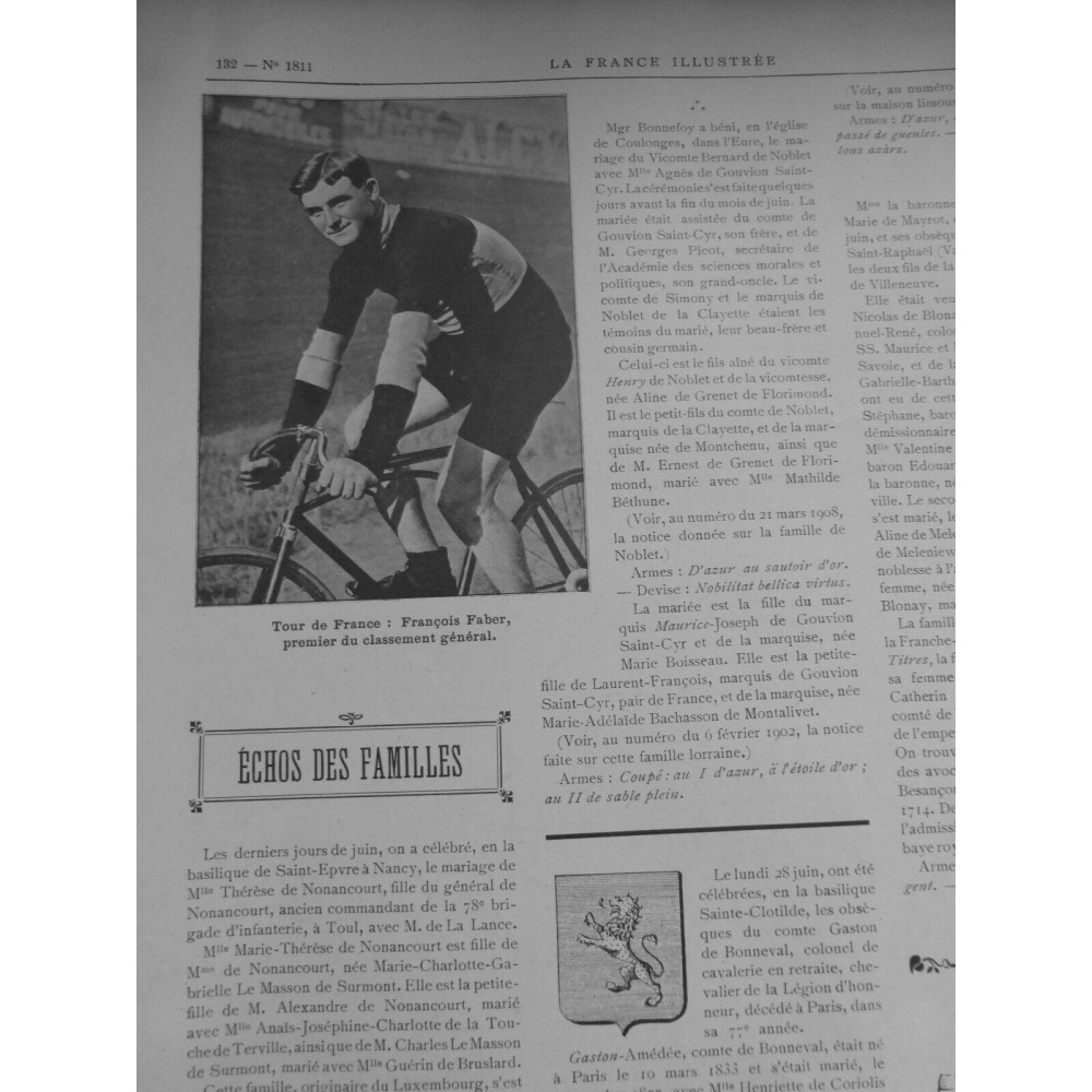 1909 FI TOUR FRANCE FRANCOIS FABER COURSE VELO CICLYSTE PORTRAIT