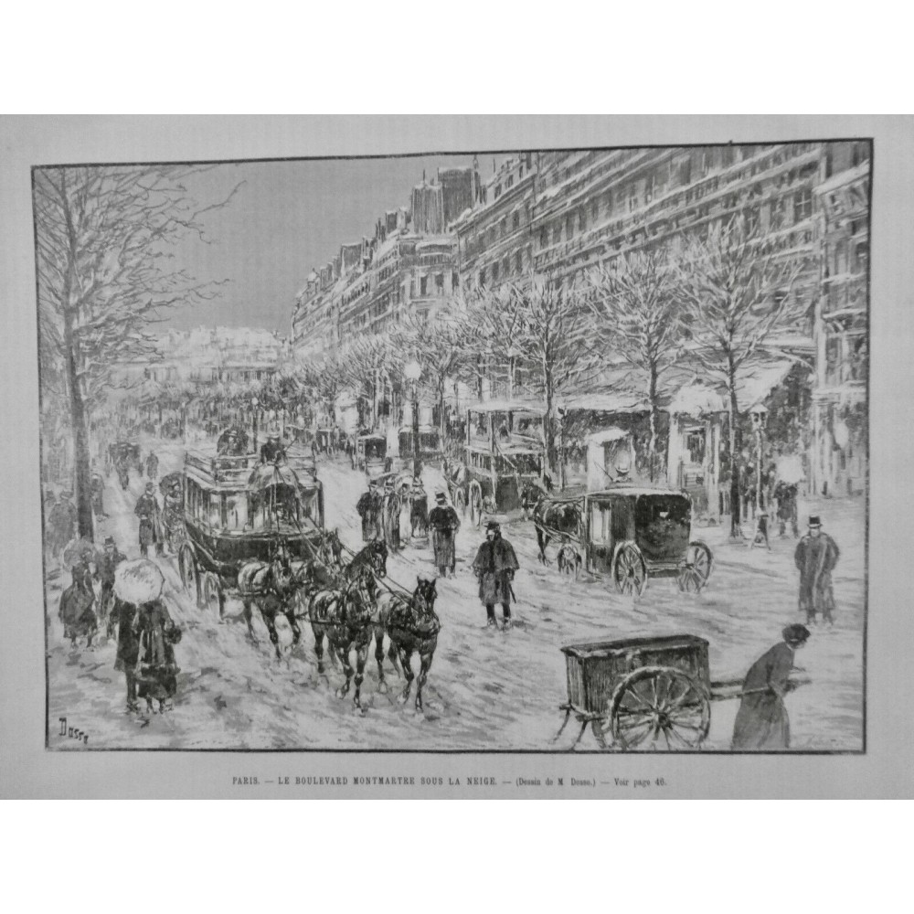 1893 UI NOEL SAISON HIVER PARIS TRAIN DETRESSE DENEIGEMENT TRAINEAU GLISSE PELLE