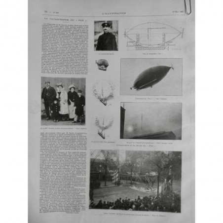 1902 I DIRIGEABLE PAX CATASTROPHE EXPLOSION HYDROGENE CHUTE SACHE