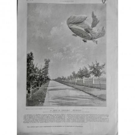 1909 I DIRIGEABLE BALLON REPUBLIQUE CATASTROPHE HYDROGENE CHUTE