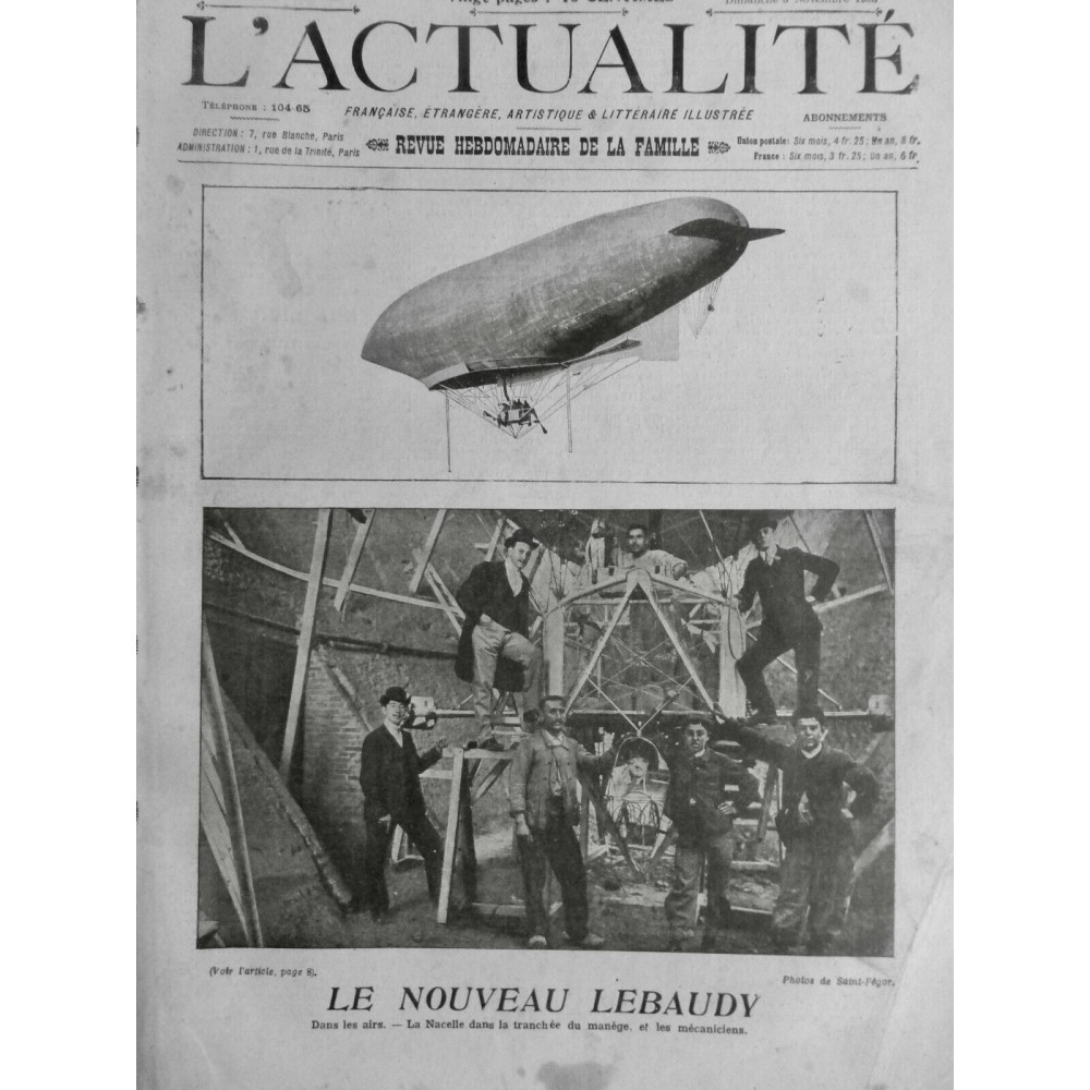 1905 A DIRIGEABLE LEBAUDY NACELLE TRANCHEE MANEGE MECANICIEN