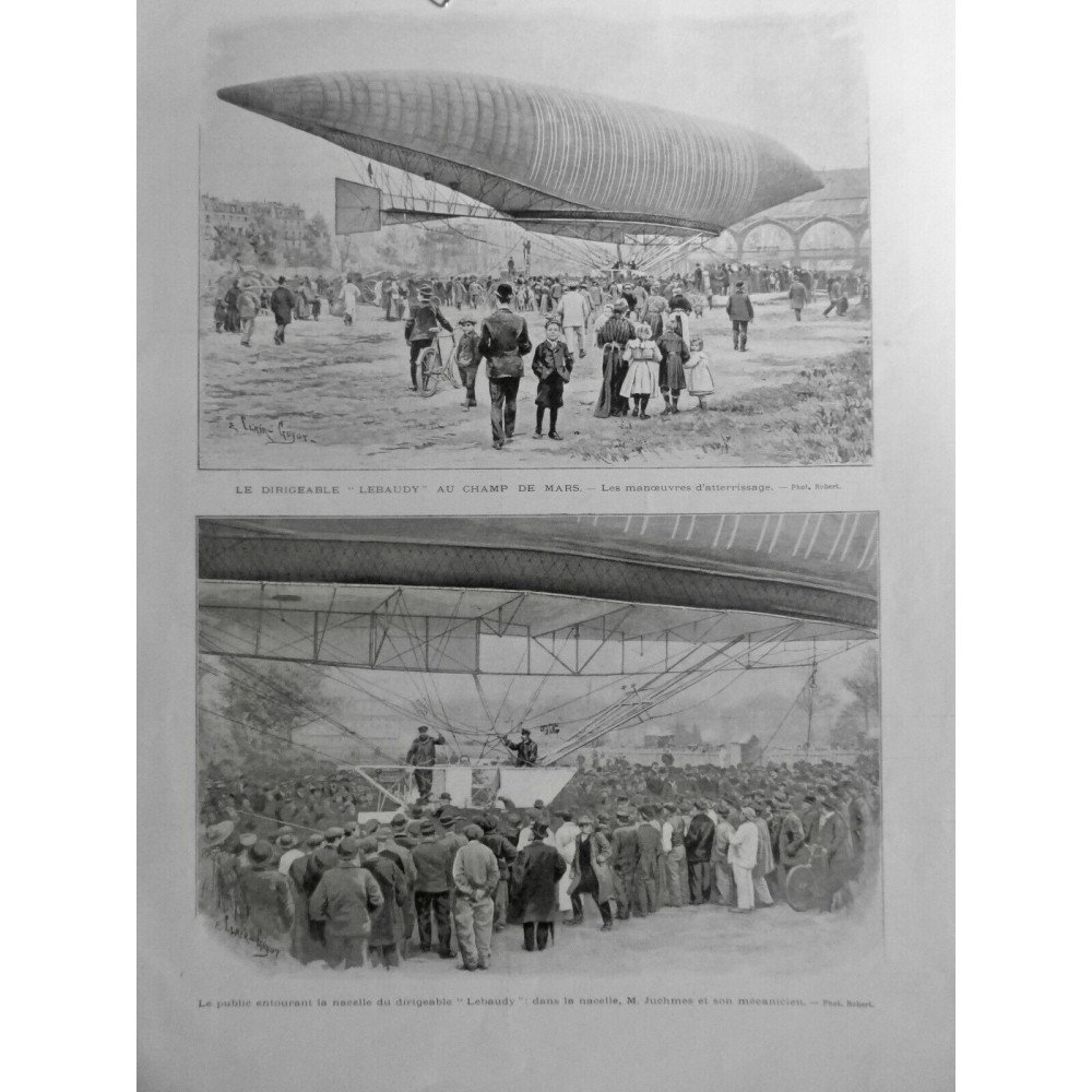 1903 I DIRIGEABLE LEBAUDY CHAMP MARS MANOEUVRE ATTERRISSAGE PUBLIC NACELLE