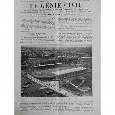 1929 GENIE CIVIL STADE OLYMPIQUE COLOMBES JEUX VIII OLYMPIADE