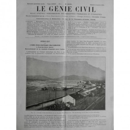 1929 GENIE CIVIL HYDRAULIQUE USINE DRAC ROMANCHE BARRAGE DRAC DERIVATION