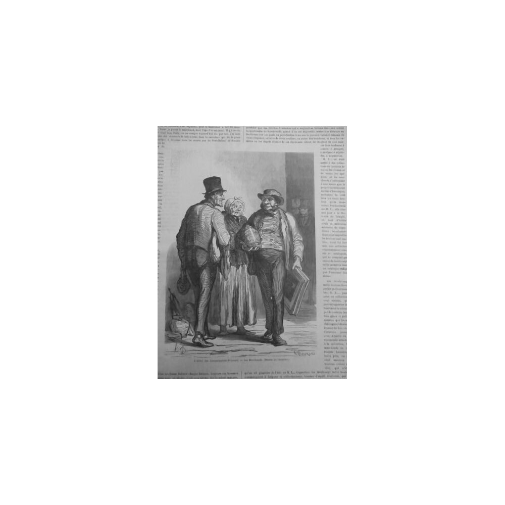 1863 MI DAUMIER DESSIN MARCHAND FAIENCE TABLEAU COMMISSAIRE PRISEUR