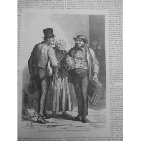 1863 MI DAUMIER DESSIN MARCHAND FAIENCE TABLEAU COMMISSAIRE PRISEUR