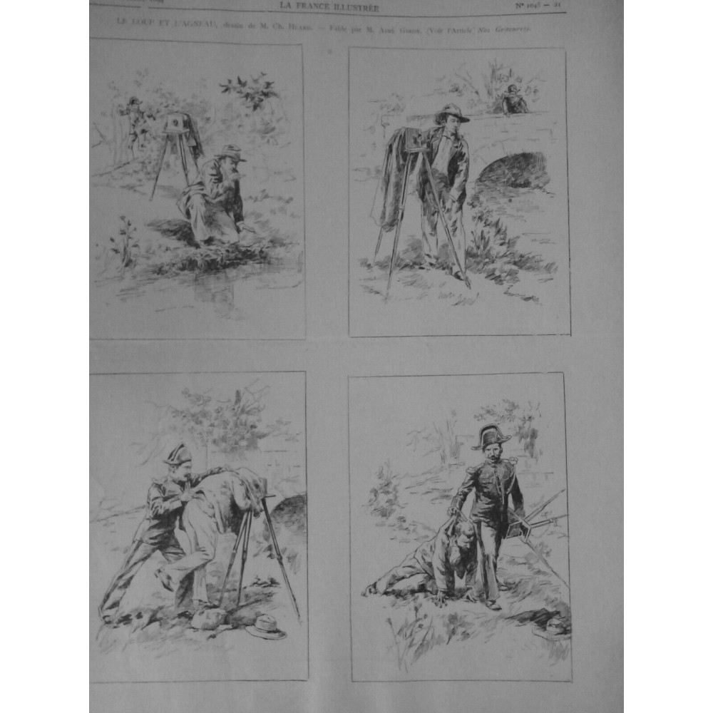 1894 PHOTO SCENE LE LOUP ET L'AGNEAU PHOTOGRAPHIE DESSIN HUARD