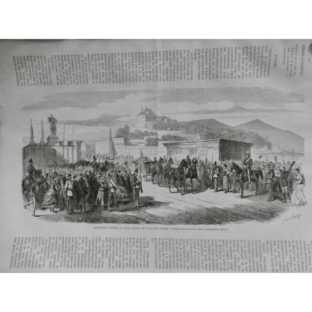 1867 I SALZBOURG CORTEGE IMPERIAL CALECHE FESTIVITE PONT CAPUCINS