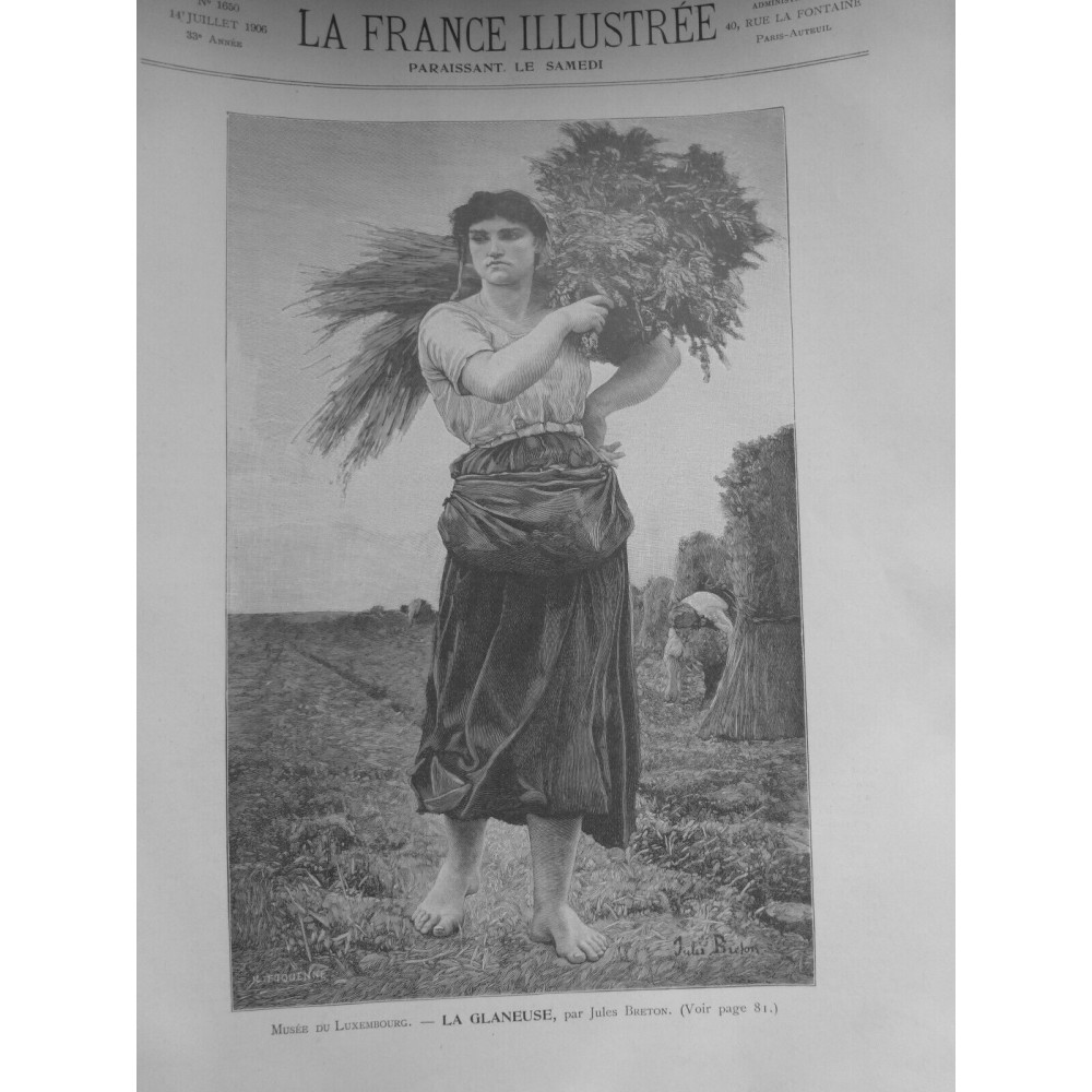 1906 FI GLANEUSE PEINTURE TABLEAU JULES BRETON CRÊTE FLEURIE CHAM BLE PORTRAIT