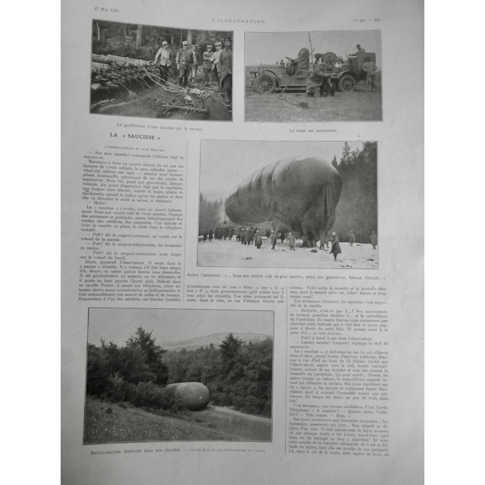 1916 I DIRIGEABLE SAUCISSE GONFLEMENT TREUIL AUTOMOBILE GOUVERNAIL