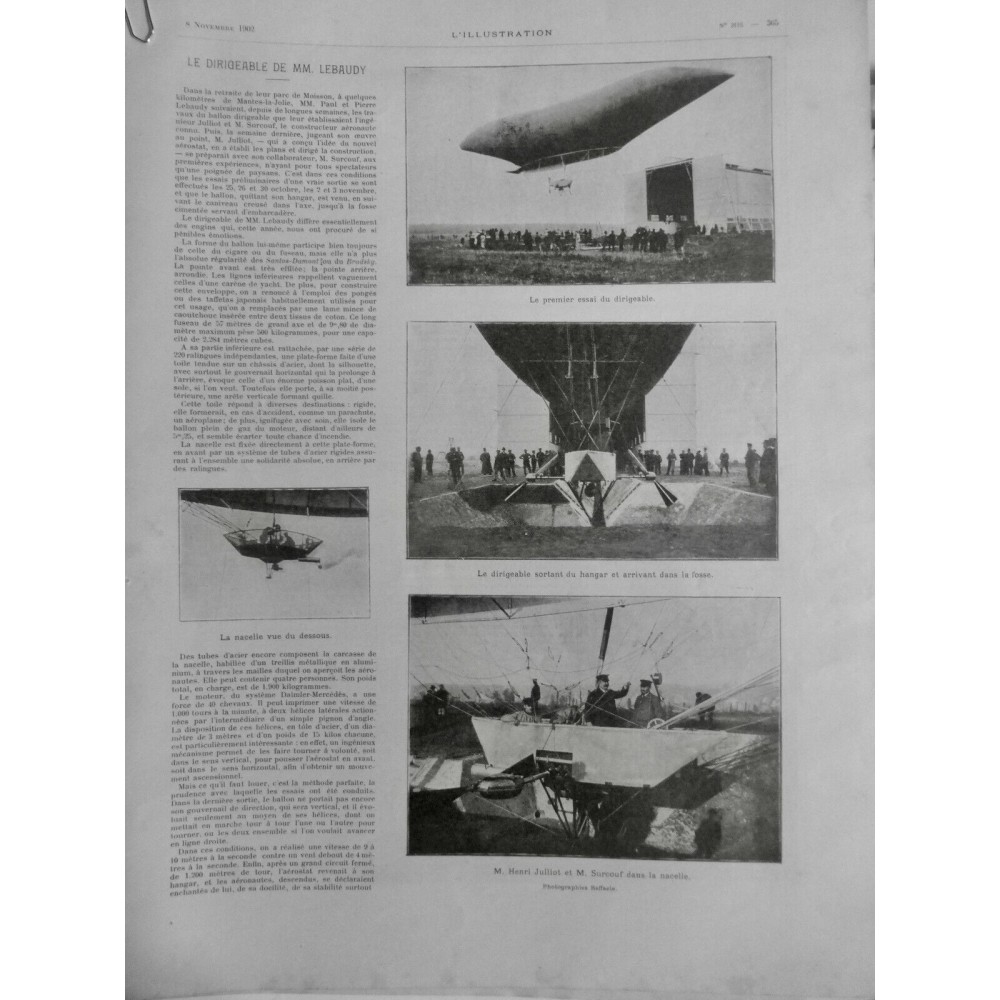 1902 I DIRIGEABLE LEBAUDY CONSTRUCTEUR AERONAUTE JULLIOT SURCOUF