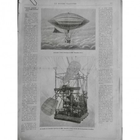 1884 MI DIRIGEABLE AEROSTAT ELECTRIQUE HELICE TISSANDIER HELICE PROPULSEUR