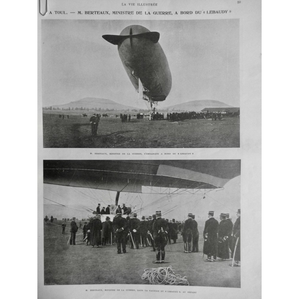 1905 VI DIRIGEABLE BALLON LEBAUDY BERTEAUX EMBARQUEMENT NACELLE TOUL