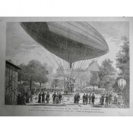 1883 I DIRIGEABLE AEROSTAT ELECTRIQUE ALBERT GASTON TISSANDIER DEPART AUTEUIL