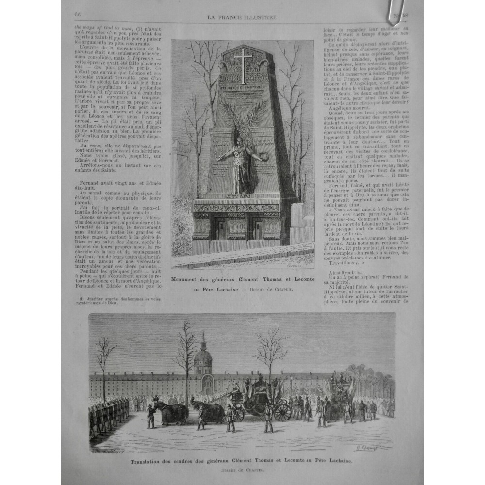 1876 FI PERE LACHAISE MONUMENT GENERAUX CLEMENT THOMAS LECOMTE