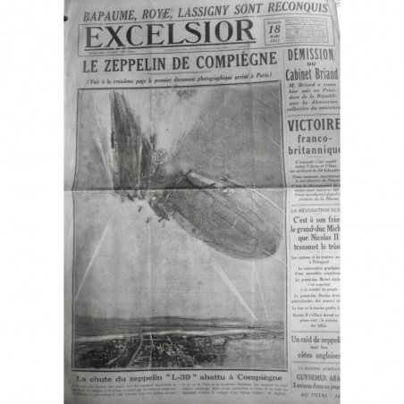 1917 E DIRIGEABLE GUERRE AERIENNE CHUTE ZEPPELIN L39 COMPIEGNE