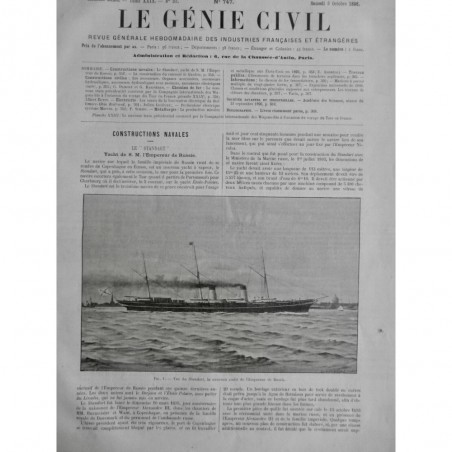 1896 GENIE CIVIL CONSTRUCTION NAVALE STANDART YACHT EMPEREUR RUSSIE