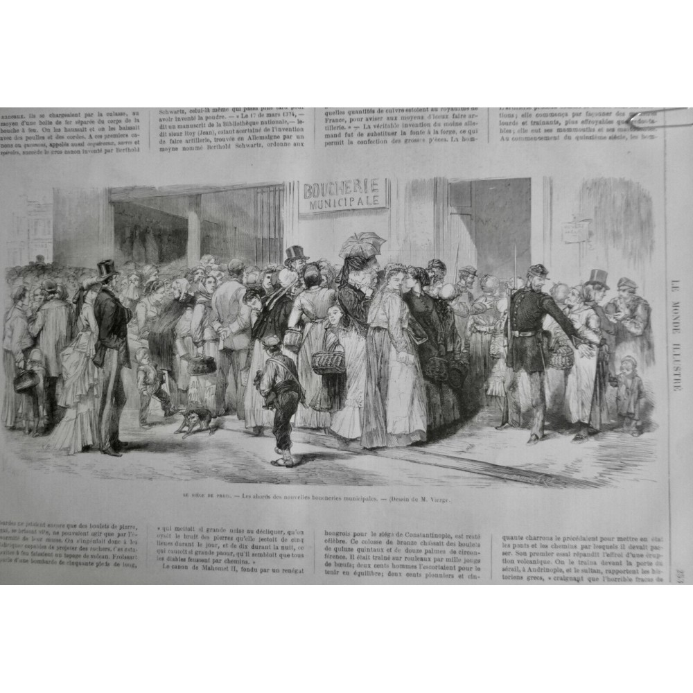 1870 MI PARIS SIEGE BOUCHERIE MUNICIPALE VIANDE FOULE FILE D ATTENTE GARDE