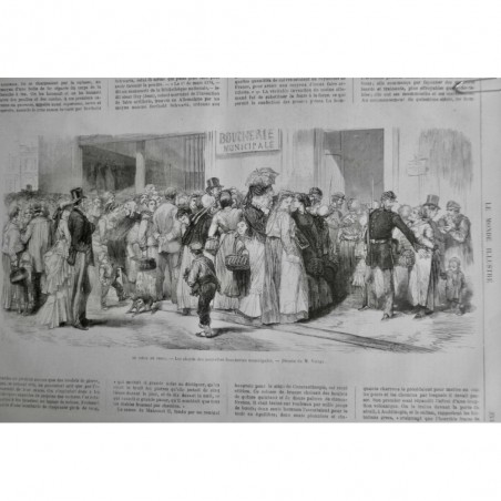 1870 MI PARIS SIEGE BOUCHERIE MUNICIPALE VIANDE FOULE FILE D ATTENTE GARDE