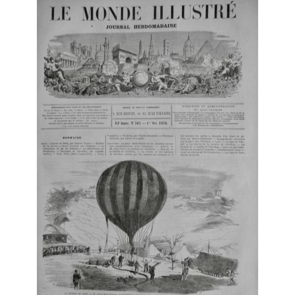 1870 MI BALLON DIRIGEABLE DEFENSE PARIS COMMUNICATION GARE ATELIER 2 JOURNAUX