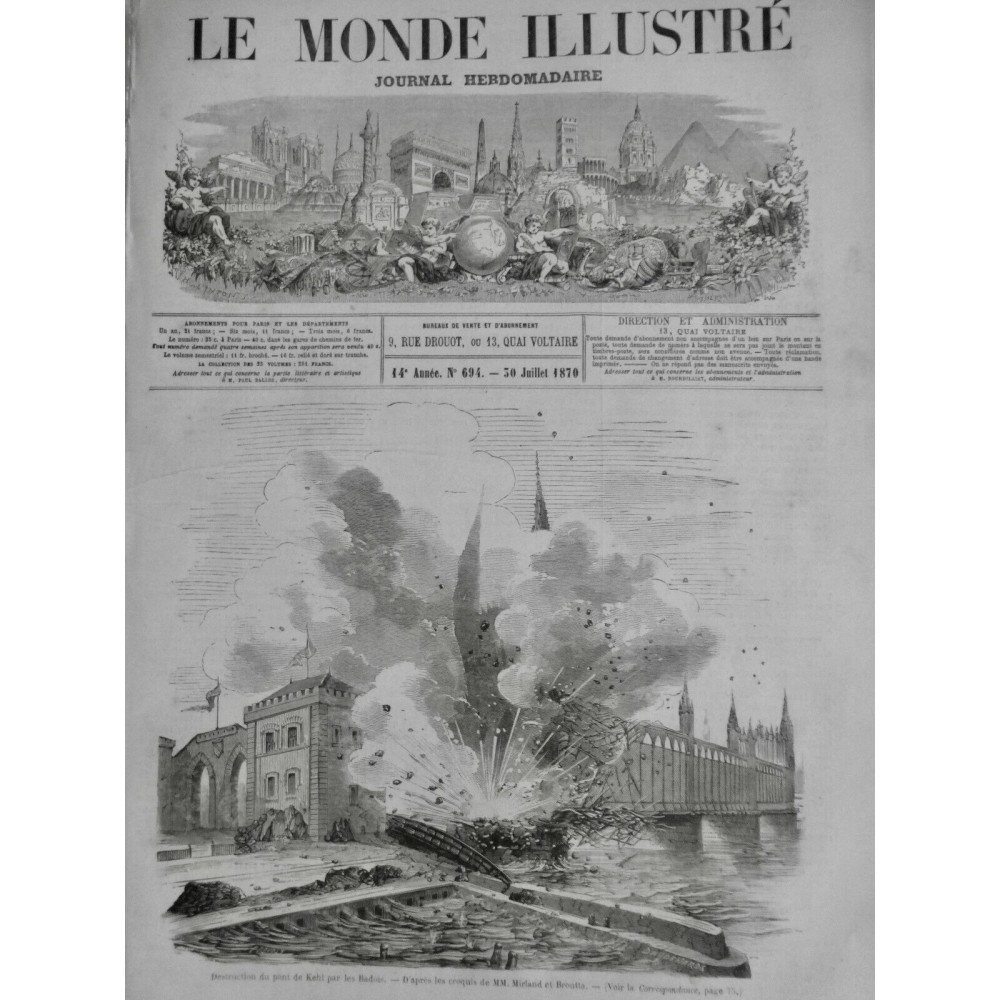 1870 MI SIEGE PARIS DESTRUCTION PONT KEHL FRONTIERE BADOIS EMPEREUR 2 JOURNAUX