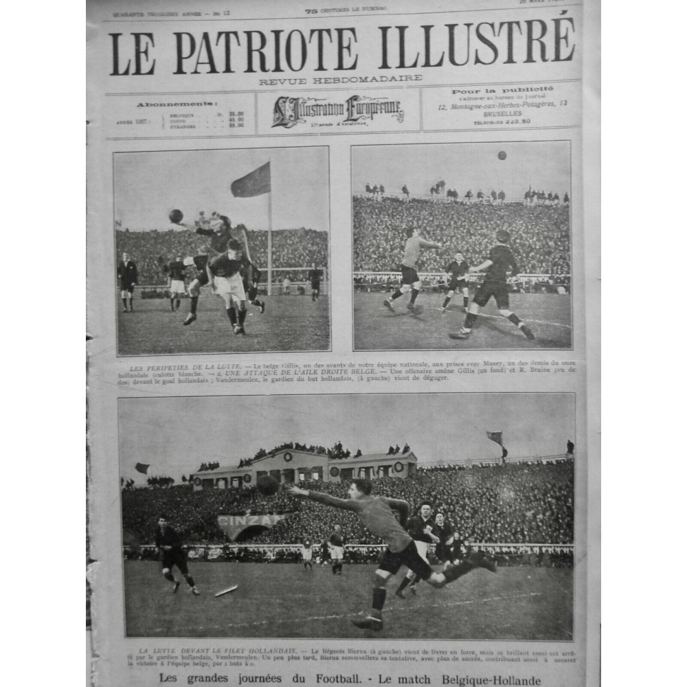 1927 PI FOOTBALL BELGIQUE HOLLANDE VAINQUEUR JOUR BELGE GILLIS MASSY BIERNA