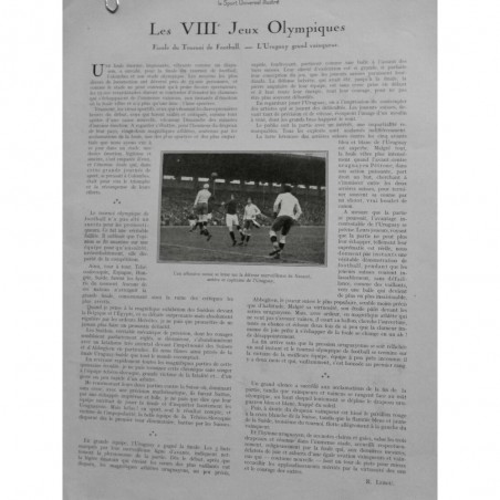 1924 SU FOOTBALL VIII JEUX OLYMPIQUES FINALE TOURNOI SUISSE URUGUAY VAINQUEUR