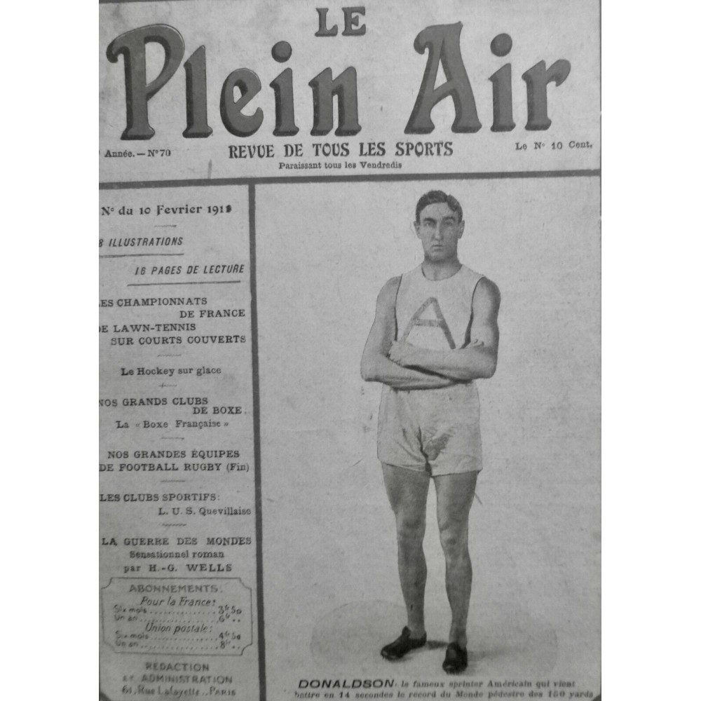 1910 PA ATHLETISME DONALDSON SPRINTER AMERICAIN RECORD MONDE PEDESTRE