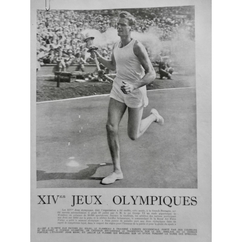 1948 FI ATHLETISME XIV JEUX OLYMPIQUES FLAMBEAU COUREUR JOHN MARK FLAMME