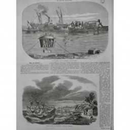 1858 MI ILE REUNION RAZ MAREE OURAGAN ARGONAUTE NAUTILUS CLOCHE PLONGEUR CHAINE