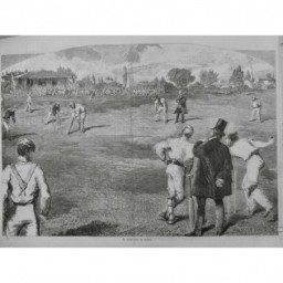 1857 MI JEU CRICKET SPORT DERBY RAQUETTE BATTOIR JOUEUR PELOUSE PALET