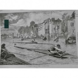 1857 MI CHELSEA SPORT NAUTIQUE TAMISE COURSE PIROGUE RAMEUR JOCKEY RIVIERE