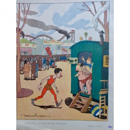 191 LR LUTTE LUTTEUR FOIRE HOMME TRONC ROULOTTE DESSIN ROUSSEAU