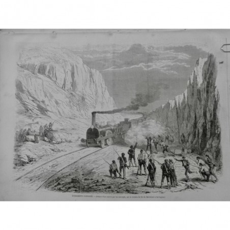 1870 I ESPAGNE CHEMIN FER BARCELONE SARRAGOSSE TRAIN ATTAQUE CONVOI INSURGÉ