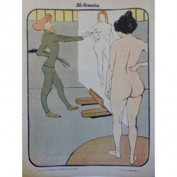 1901 LR PEINTURE MODELE CHEVALET PEINTRE POSE TOILE FEMME DENUDEE ROUBILLE