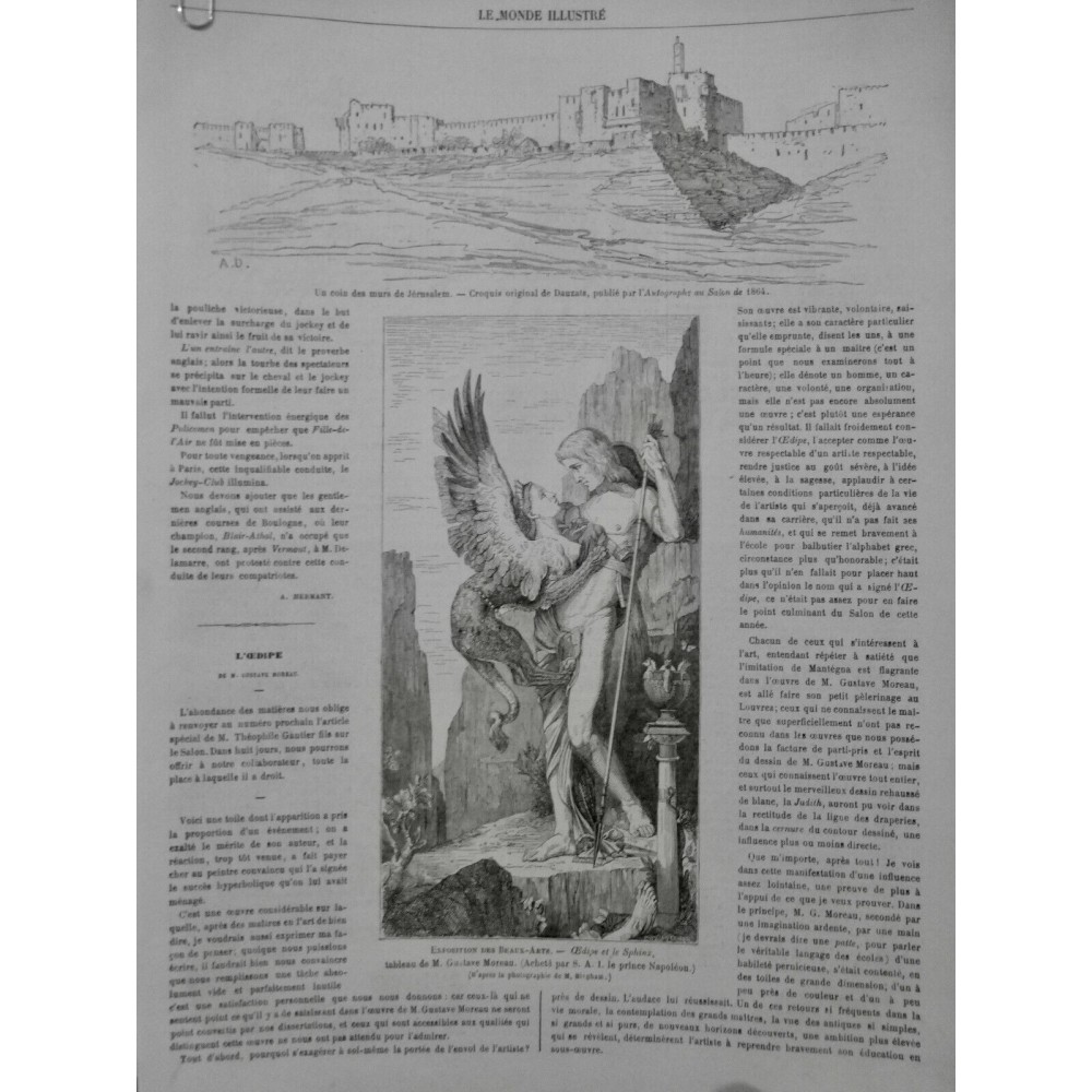 1864 MI OEDIPE SPHINX TABLEAU GUSTAVE MORAU FEMME AILES ACHAT PRINCE NAPOLEON