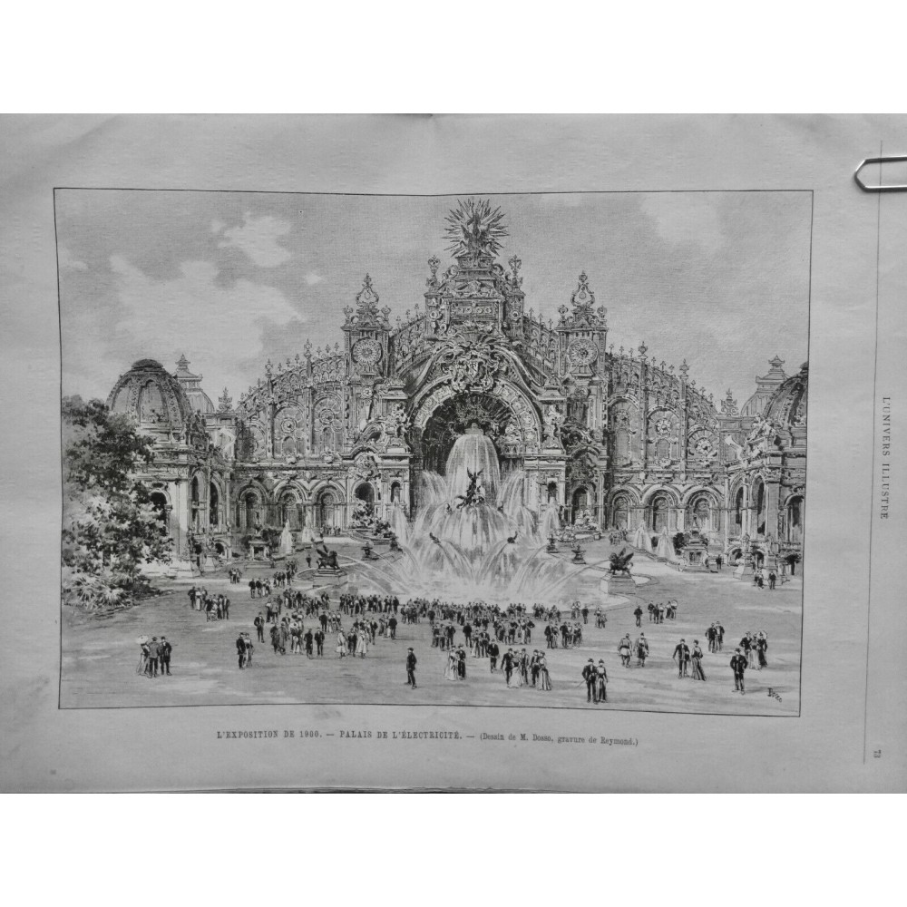 1900 UI EXPOSITION PALAIS ELECTRICITE FONTAINE FACADE ORNEMENT