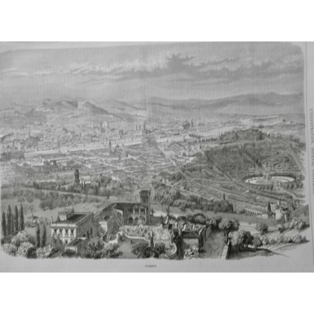 1864 I ITALIE FLORENCE VUE PANORAMIQUE BATIMENT EDIFICE MONUMENT