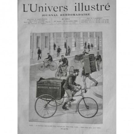 1890 UI PARIS SERVICE COLIS POSTAUX TRICYCLE CAISSON POSTIER VELO