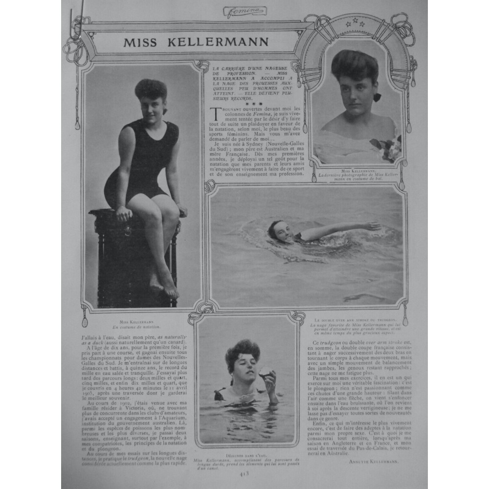 1905 F MISS KELLERMANN NAGEUSE PROFESSIONNELLE