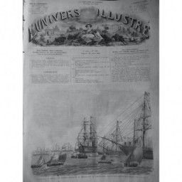 1865 UI FLOTTE ANGLAISE MOUILLAGE CHERBOURG DESSIN M. BERARD