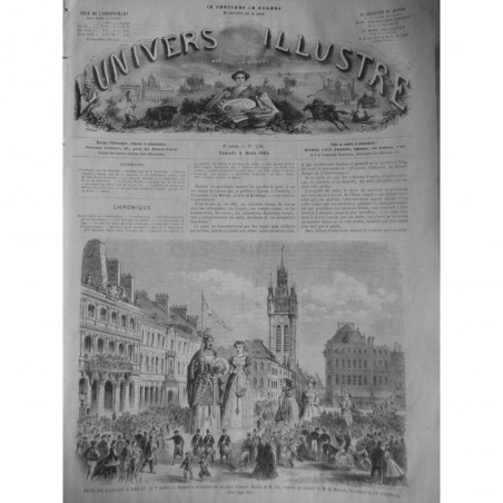 1865 UI FETE GAYANT DOUAI PLACE ARMES DESSIN M. LIX