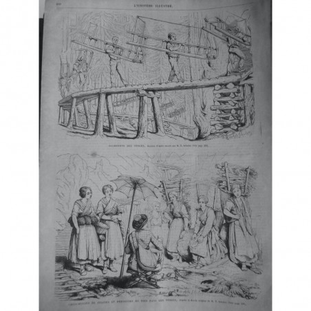 1865 UI VOSGES CHERCHEUSES FRAISES BOIS BUCHERONS DESSIN M. T. SHULER