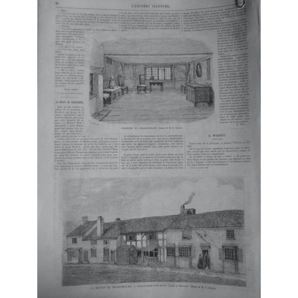 1865 UI MAISON CHAMBRE SHAKESPEARE STRATFORD SUR AVON COMTE WARWICK