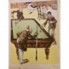 1902 LJ BILLARD MATCH TABLE BALLES QUEUE MAUVAIS JOUEUR DESSIN HAYE